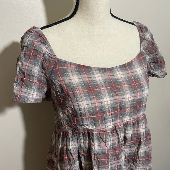 Anthropologie Maeve Flutter-Sleeved Mini Dress size small plaid - Picture 8 of 9